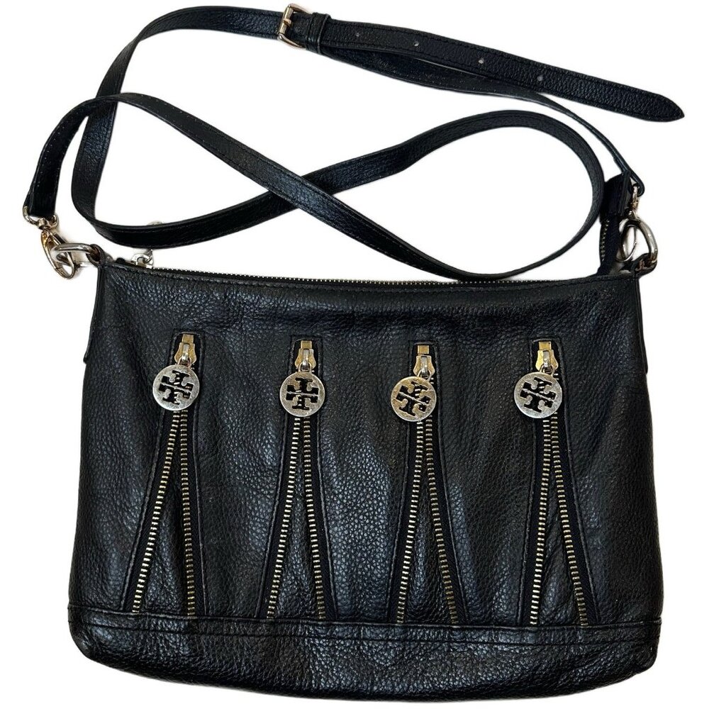 Tory Burch Black Pebbled Leather Crossbody with Gold Hardware